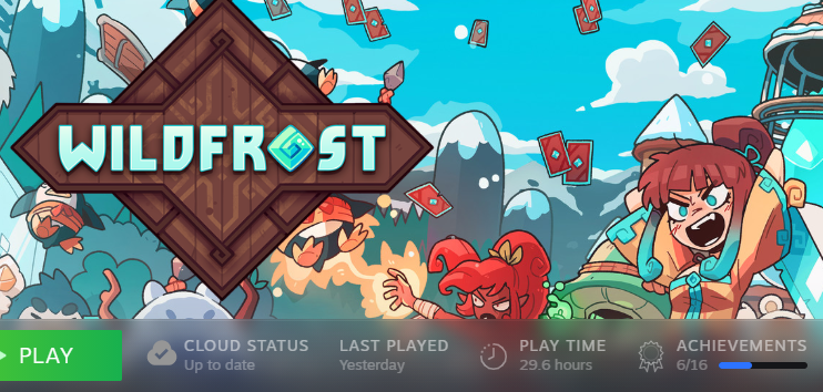 <a href="/WildfrostGame/">Wildfrost ❄️</a>  is a god damn masterpiece! Just wanted to immortalise the fact that I got this after just 29.6 hours of gameplay which is apparently only 3.2% of players :)