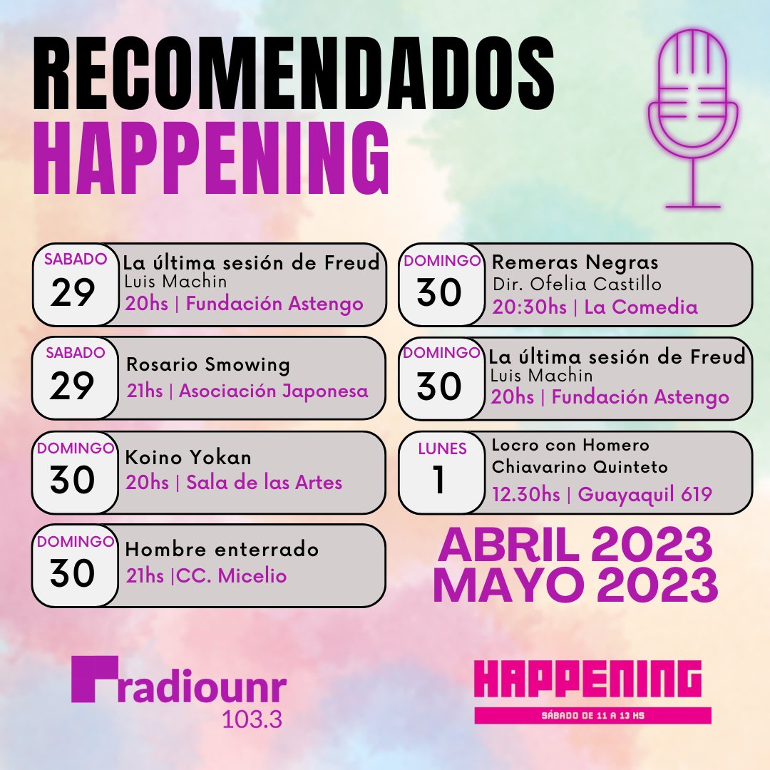 📅A G E N D A📅

Llega un nuevo fin de semana largo cargado de eventos culturales para disfrutan en #Rosario. Desde <a href="/happeningunr/">HappeningUNR</a> armamos el recomendado de la semana con algunas de las propuestas más destacadas <a href="/patriciadbt/">patricia dibert</a> <a href="/jhernandezzok/">Javier Hernández</a>