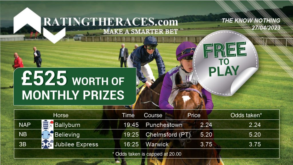 My #RTRNaps are: Ballyburn @ 19:45 Believing @ 19:25 Jubilee Express @ 16:25 Sponsored by @RatingTheRaces - Enter for FREE here: bit.ly/NapCompFreeEnt…