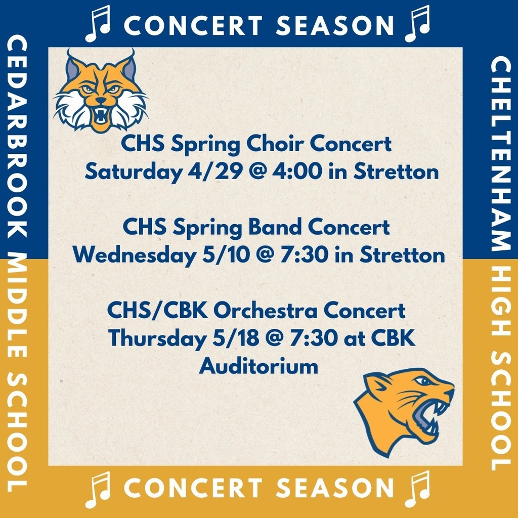 It's concert season! Don't miss end of the year musical performances from CHS and Cedarbrook. instagr.am/p/Cri5NGsMdCO/