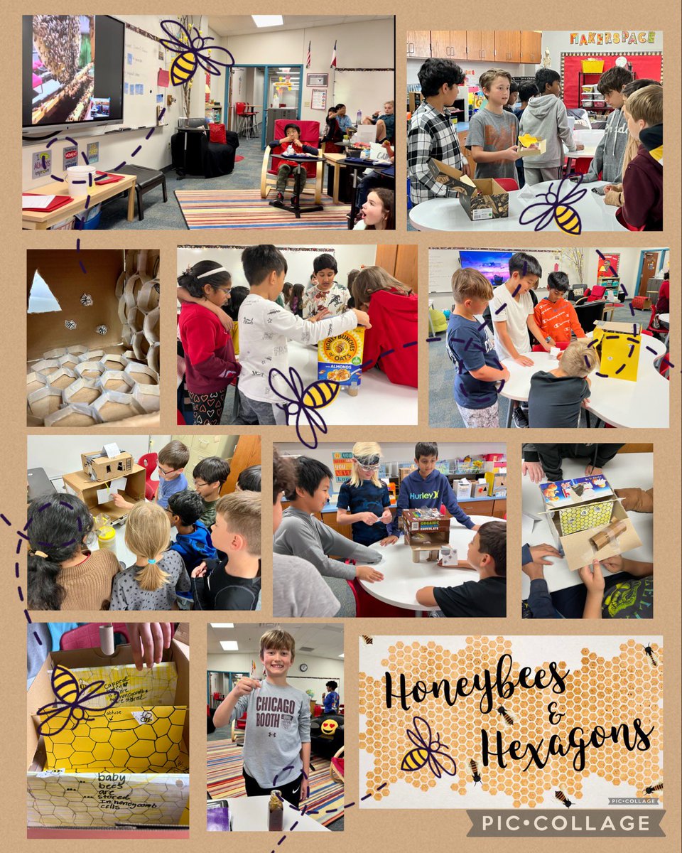 After determining why/how bees build hexagonal honeycombs &amp; communicate angles in their waggle dances, these <a href="/robertsonfr1/">Frankie Robertson</a> 4th graders wowed with their final geometry products - beehive prototypes. They enjoyed a Zoom with a local beekeeper &amp; tasting his honey, too! #lakeside2223