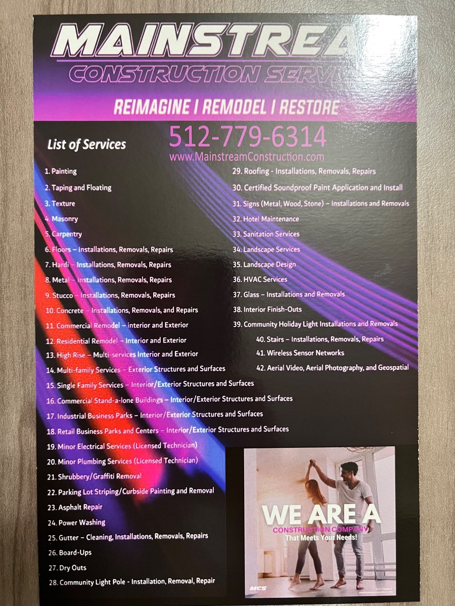 MainstreamCS's tweet image. Feel free to contact us at info@mainstreamconstruction.com.