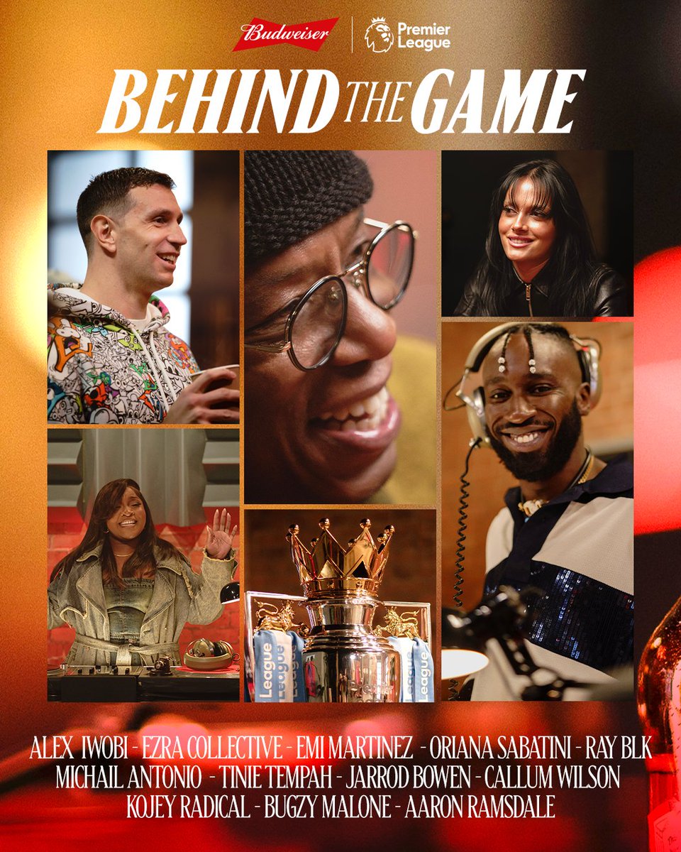 premierleague's tweet photo. Stars of the #PL and music meet in #BehindTheGame 🍿

Watch the latest episode with @IanWright0, @emimartinezz1 and @orisabatini now!

@budfootball | 🔗 https://t.co/AgcHrKtom2 https://t.co/qv8w17AO6T