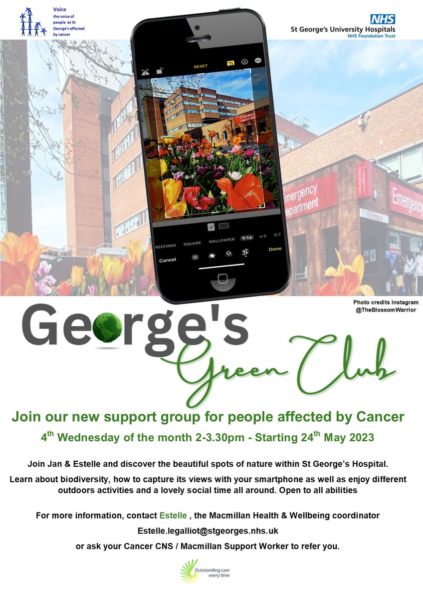 Absolutely buzzing with excitement to present our new support group for people affecting by #Cancer: #GeorgesGreenClub .With @StG_Voice core member #Jan ,we are looking forward to welcome all for special wanders around @StGeorgesTrust beautiful #greenspaces🌿#peersupport #LWBC