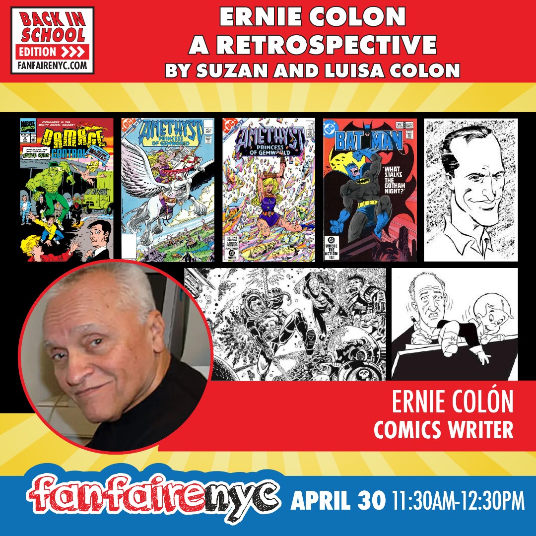 fanfairenyc's tweet photo. Ernie Colon drew for many years in the comics industry! His daughters Suzan and Luisa present a retrospective of his work! 

#fanfairenyc2023 - April 29-30 #Fanfaire #comics #comiccon #comicart #comicsartist #artanddesignhs #cosplay #artistalley #nycc #graffarts https://t.co/RqwboME6Mt