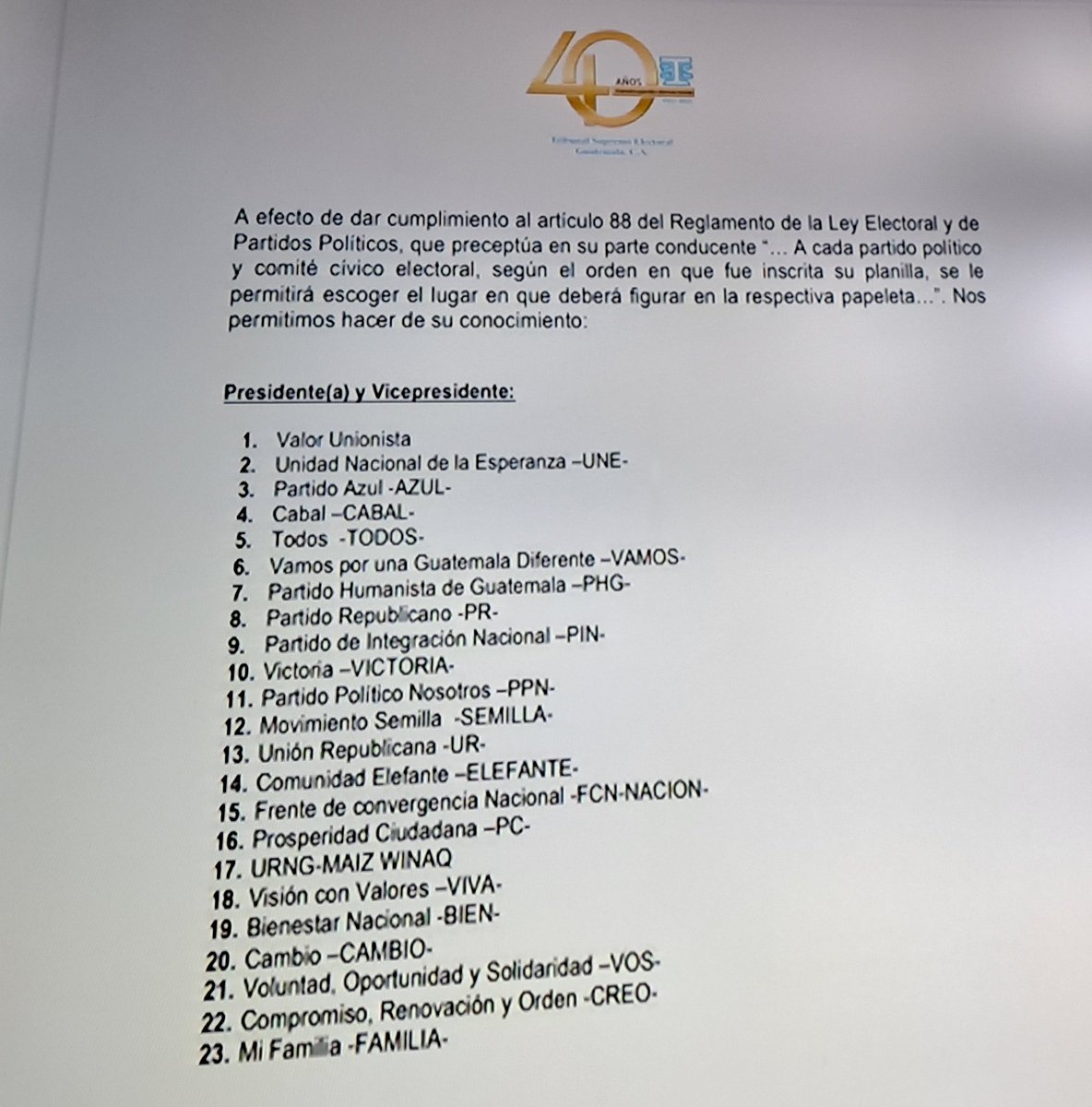KeilaGodinez3's tweet photo. @TSEGuatemala propone que según el orden en que fue inscrita la planilla de los partidos políticos, se le permita escoger el lugar en que deberá figurar en la respectiva papeleta. https://t.co/mI3DvFvwSi