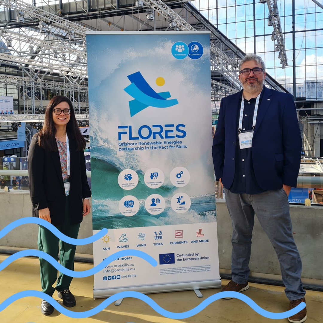 CITENI_UDC's tweet photo. 🌬🌊Os investigadores navais do CITENI, Lucía Santiago e Vicente Díaz, presentaron o proxecto #FLORES, cuxo obxectivo é impulsar a capacitación no sector das enerxías #offshore, no #WindEurope2023 celebrado en Copenhague do 25-27/4. @FundacionCETMAR @gii_udc @CIFerrol @UDC_gal https://t.co/7axK9ZvIrJ
