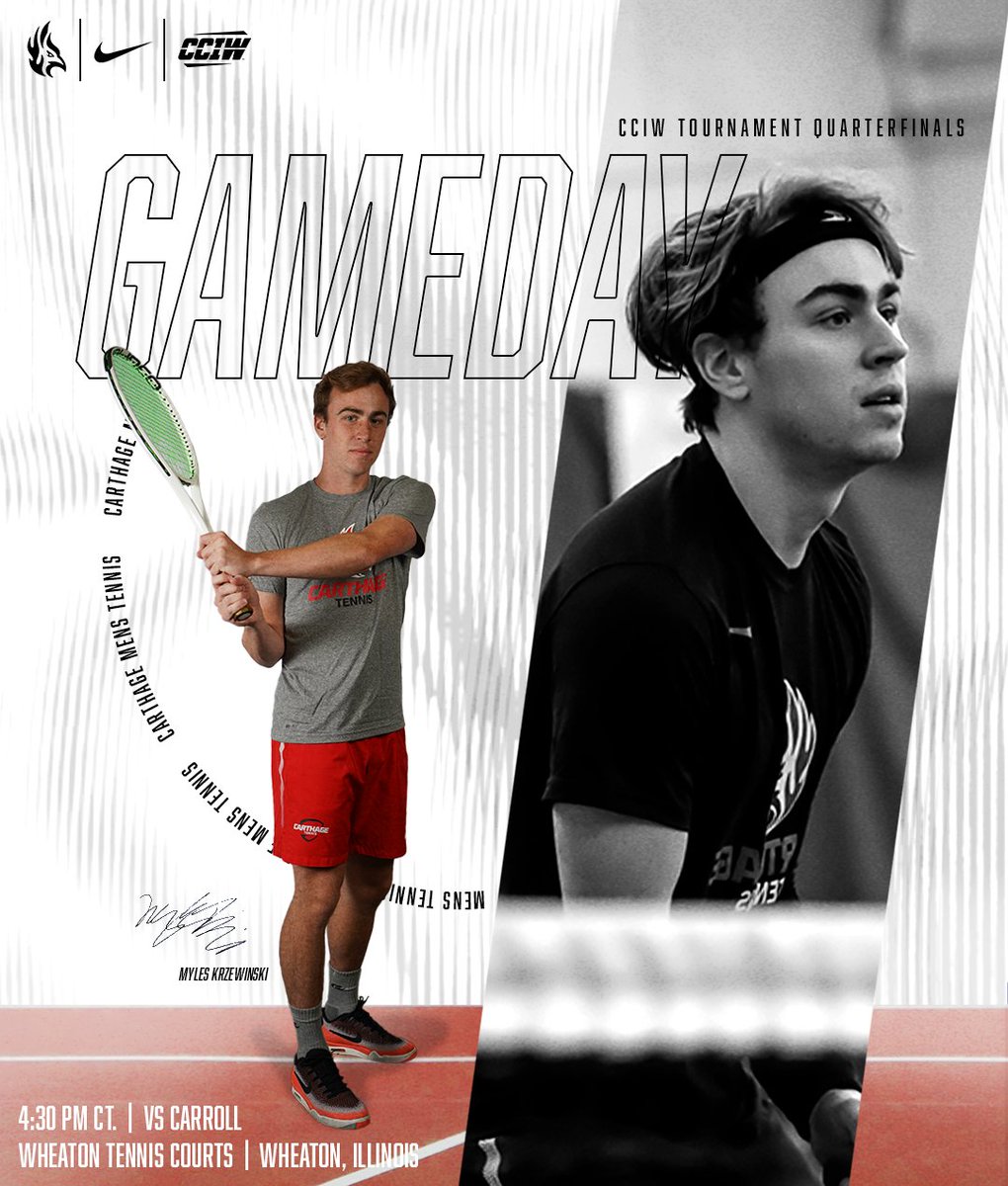 🔥 GAMEDAY 🔥

No. 2 <a href="/Carthage_Tennis/">Carthage Tennis</a> battles with No. 7 Carroll in a CCIW Men's Tennis Championship quarterfinal showdown TONIGHT 🙌

🗓 Apr. 27
⏰️ 4:30 p.m. 
📍 Wheaton Tennis Courts | Wheaton, Ill.
📊 bit.ly/3AA7iSU

#FuelTheFlame