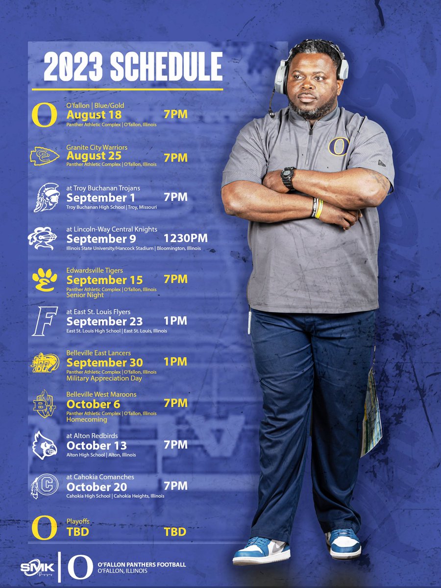 O'Fallon Football (@ofallonfootball) on Twitter photo 2023 OTOWN FOOTBALL SCHEDULE!!
Thank you @SeanKelleySr for the graphics/photo <a href="/ByronGettis/">Koach Byron Gettis Sr</a> 2023 OTOWN FOOTBALL SCHEDULE!!
Thank you @SeanKelleySr for the graphics/photo <a href="/ByronGettis/">Koach Byron Gettis Sr</a>