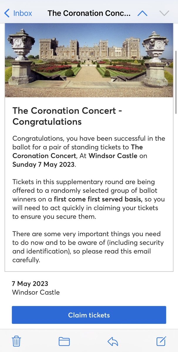 Have not been able to claim my tickets for the #CoronationConcert since day 1 <a href="/TicketmasterUK/">ticketmasteruk</a> This is despite the fact that I tried to access the tickets within a few minutes of receiving this email… #CoronationConcerttickets #KingCharlesIIICoronation