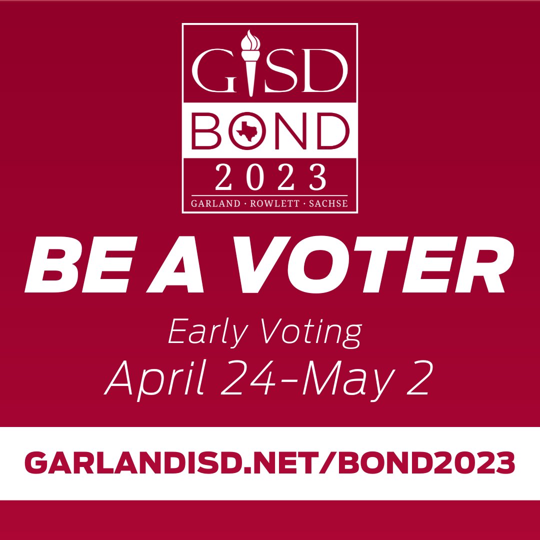 gisdnews's tweet photo. What are you waiting for? Early Voting is going on NOW until May 2! Be A Voter and avoid those long lines on Election Day! 

To learn more about the GISD Bond, please visit https://t.co/Ujv4rjVk49

To view a list of early voting locations, dates, and times, please visit https://t.co/Bm0nhX8Msv