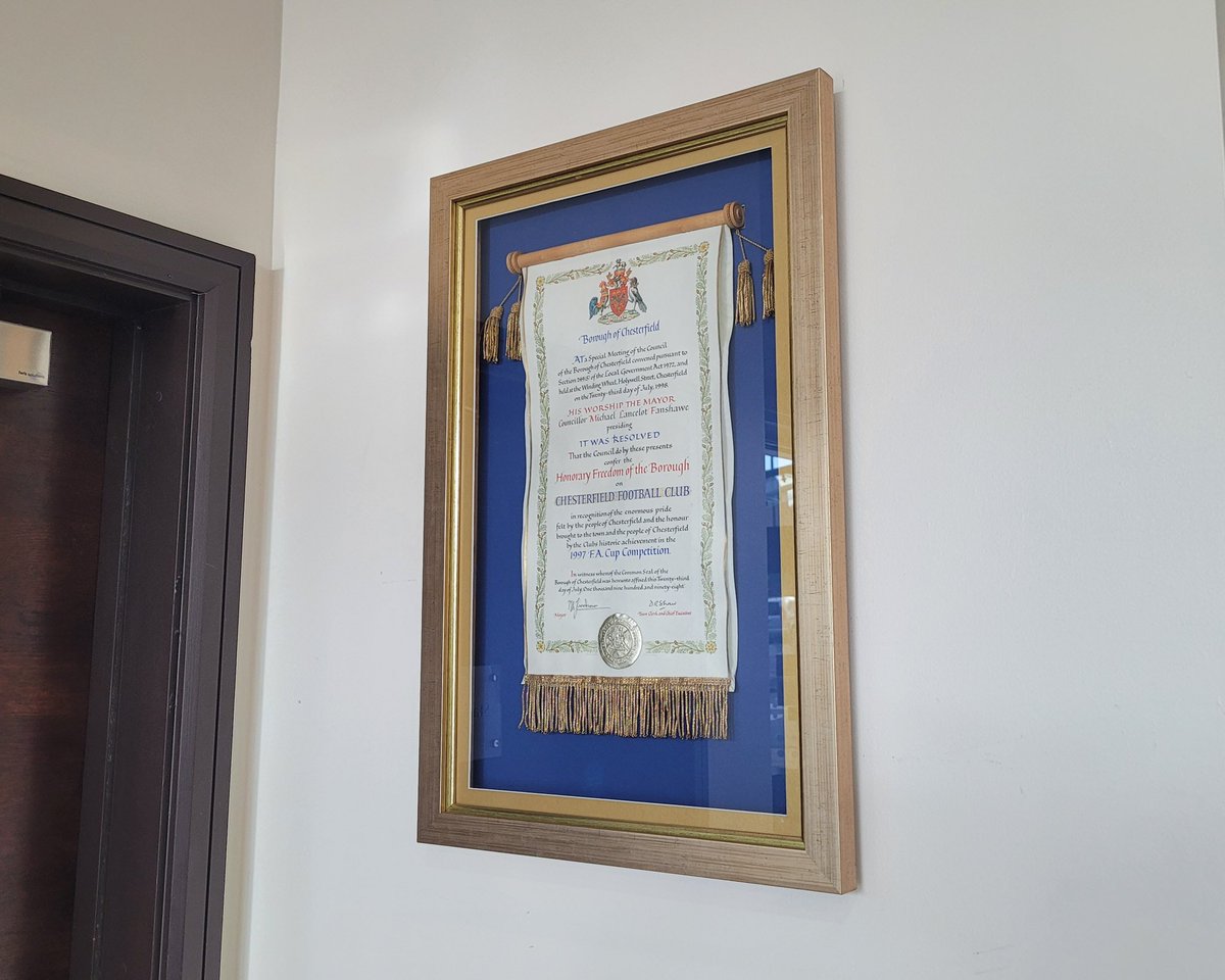 Chesterfield FC (@chesterfieldfc) on Twitter photo The Freedom of the Borough scroll has been hung in the main reception.
Details here 👇
chesterfield-fc.co.uk/news/freedom-o…
Our thanks to <a href="/Abiframing/">ABI framing</a> for framing the scroll The Freedom of the Borough scroll has been hung in the main reception.
Details here 👇
chesterfield-fc.co.uk/news/freedom-o…
Our thanks to <a href="/Abiframing/">ABI framing</a> for framing the scroll