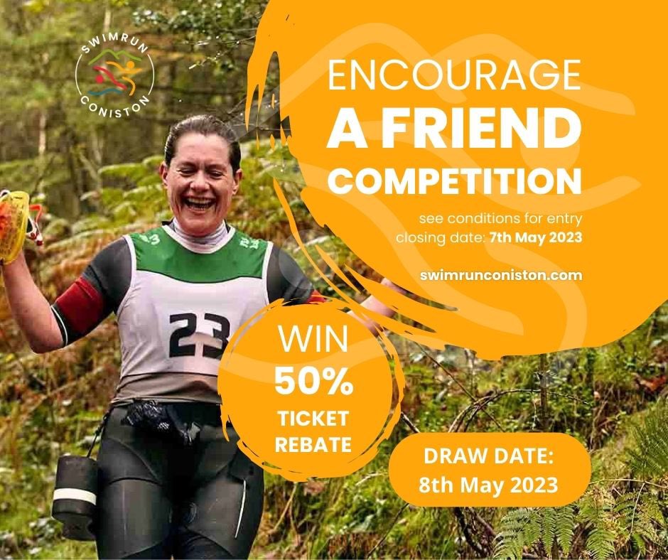 It’s Competition Time!! Woo hoo!
🎉 🏆🥇🏊‍♀️🏃‍♀️

‘Encourage A Friend’ and get 50% of your entry fee back! Check instagram.com/swimrunconisto… for details. 

Entries up to midnight 7th May. Draw at midday on 8th May, 2023.

Best of luck!! 🎉😊
<a href="/ComSwimrun/">swimrun.com</a> <a href="/outdoor_swimmer/">Outdoor Swimmer</a> <a href="/Zone3official/">ZONE3</a>