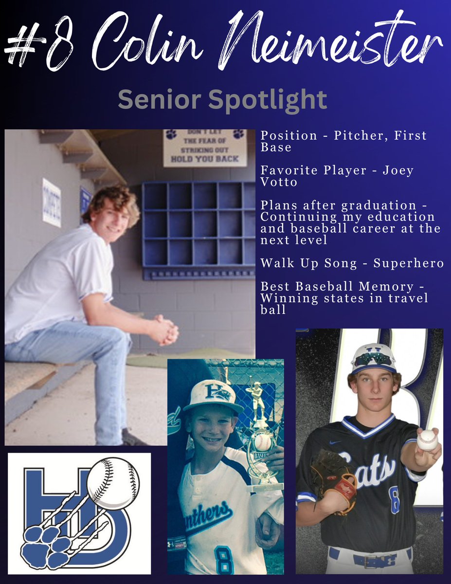Today's Senior Spotlight is Colin Neimeister. Congrats Colin, and thank you for your contributions to Hilliard Davidson Baseball!