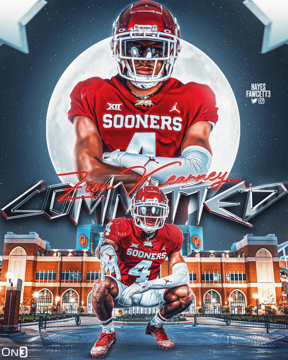 Hayesfawcett3's tweet photo. BREAKING: Four-Star WR Zion Kearney tells me he has Committed to Oklahoma!

The Top 60 Player in the ‘24 Class chose the Sooners over LSU, Arkansas, &amp; others.

“I’m cashing it in!” #24K 

https://t.co/cXnUO5A6S7 https://t.co/VbRKnoqBJW