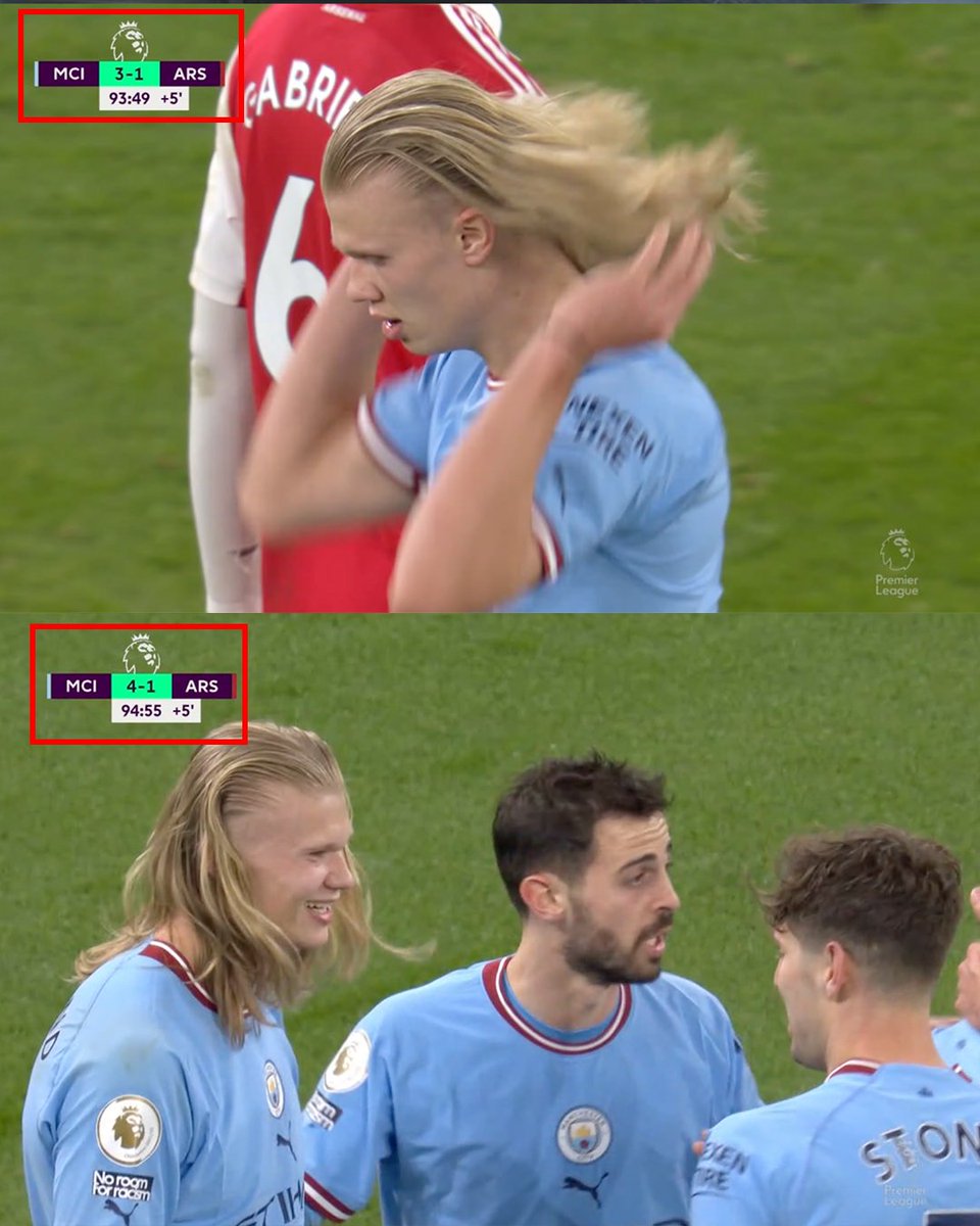 ESPNFC's tweet photo. Haaland really let his hair down and scored less than a minute later 😂

The goal even broke a record too 😆 https://t.co/VNCLOj8BCC