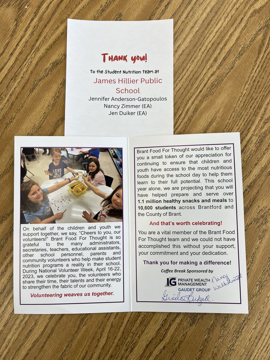 Thanks for the coffee, mugs and card <a href="/BrantFFT/">Brant Food For Thought</a>! This snack program has transformed our classroom! <a href="/GEDSB/">Grand Erie District School Board</a> <a href="/JH_Jayhawks/">James Hillier School</a> #snacks #healthy #coffee #appreciations