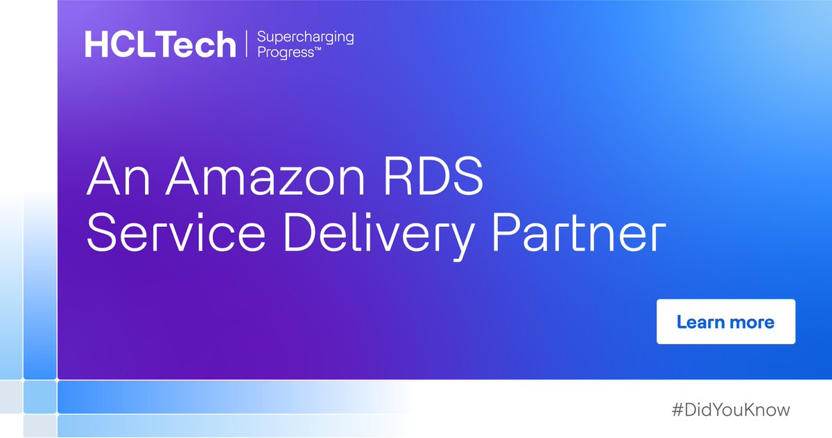 HCLTech_lk's tweet image. We are thrilled to be recognized as an Amazon Relational Database Service (RDS) Delivery Partner, which differentiates HCLTech as a partner in the AWS Partner Network (APN) with extensive technical expertise and proven customer solutions.​

Full story: hcltech.com/newsfeed/hclte…