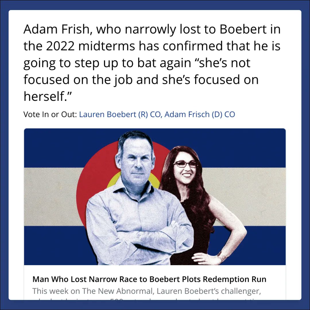 Vote #AdamFrisch #LaurenBoebert In or Out at voteinorout.com. Read this article and other news you missed. 🇺🇸 A well-informed electorate is a prerequisite to Democracy.—Thomas Jefferson #voteinorout #trump #biden