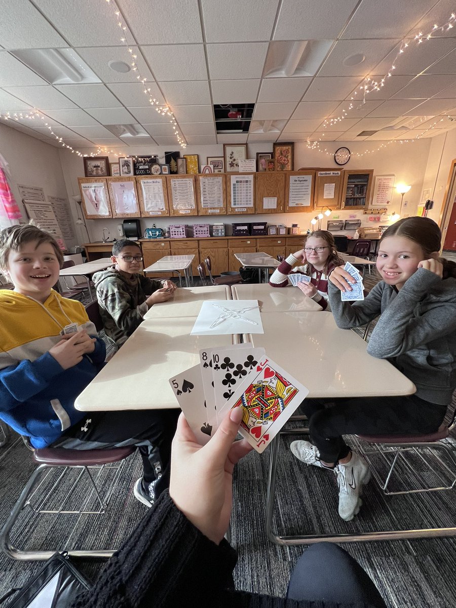 fergusonsixth's tweet photo. Enjoyed some quality time with the four kids in my Raider Time who weren’t at the All City Band rehearsal ☺️ We practiced some serious card playing etiquette!! @schroederms_gf @GFSchools #Every1Matters #Every1Shuffles https://t.co/yzdcrtZC5B