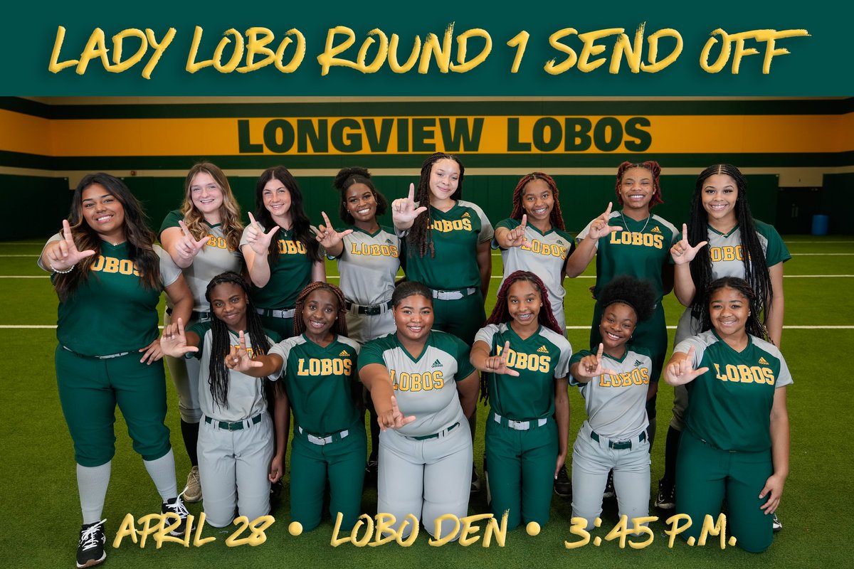 We need your help Lobo Nation! Lady Lobo Softball takes on Dayton Lady Broncos in Round 1 of playoffs on Friday at 7 p.m. in Nacogdoches. We are hosting a send off at the Lobo Den at 3:45 p.m. and need to send our ladies off in LOBO STYLE!
