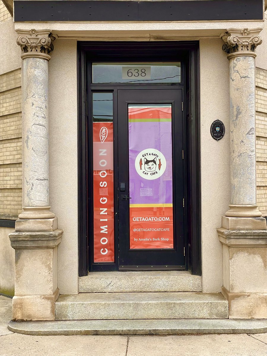 ProfDuff's tweet photo. What the window cat is this? A cat cafe coming soon kitty corner from John’s Water Ice at 7th and Christian? I live a one minute walk away! You know where you can find me… https://t.co/Hmcz8iq5HI