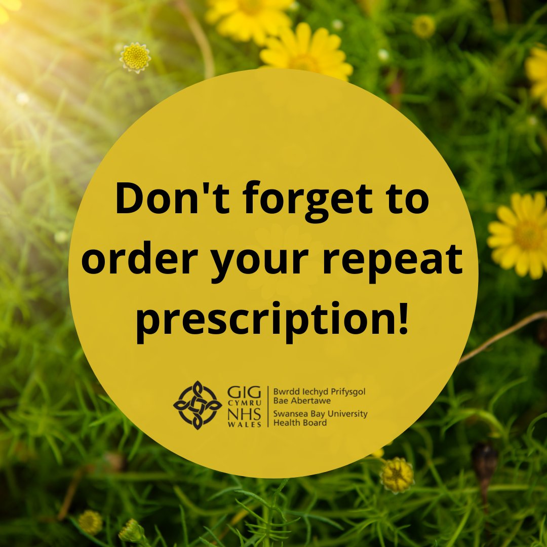 💊 Remember to order and pick up your repeat prescription in plenty of time so you don’t run out! 

🗣️ Remind your friends, family and neighbours too!

Not sure what the opening times are for your nearest pharmacy? Follow this link for more information - 111.wales.nhs.uk/LocalServices/…