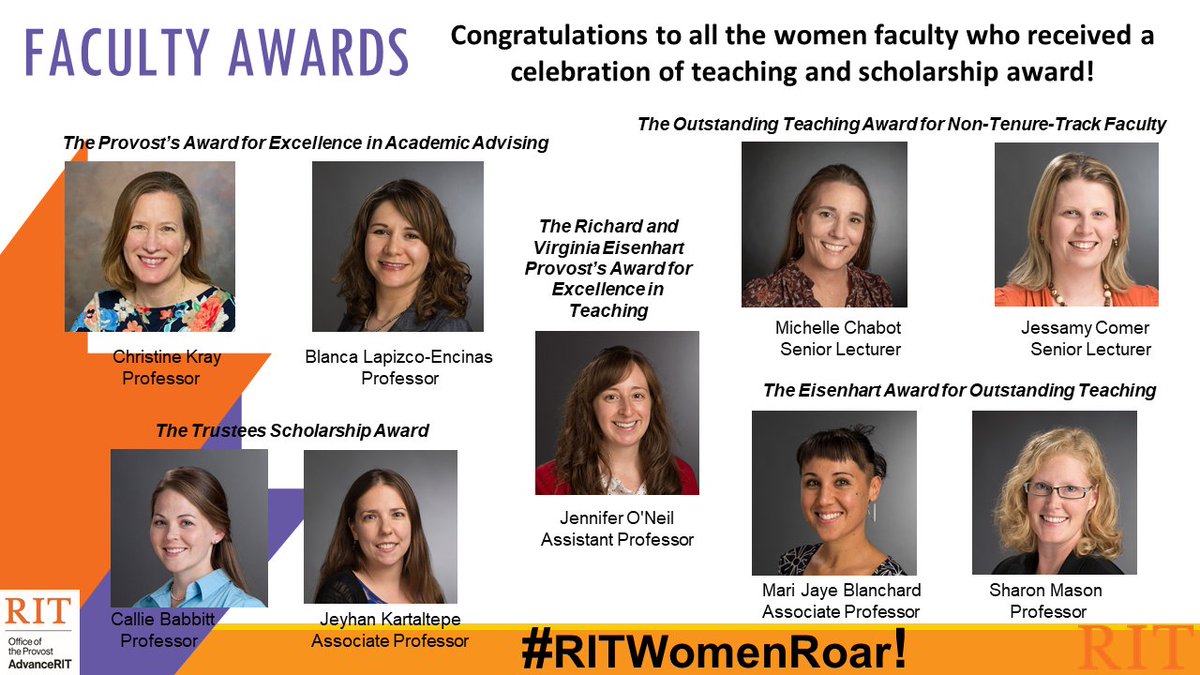 On Tuesday, April 13th, multiple awards were given for the Celebration of Teaching and Scholarship. We congratulate all the following women faculty for their achievements and recognition! #RITWomenRoar #Womenofrit