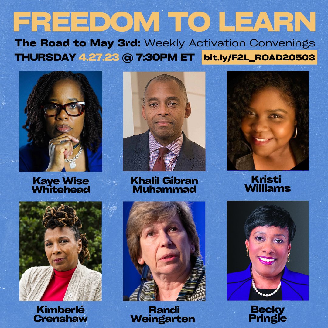 The Freedom to Learn Action Network invites you to join us for the final activation convening of our Road to May 3rd: Weekly Activation Convenings on April 27th, 2023 at 7:30 pm ET. REGISTER at bit.ly/F2L_ROAD20503 #FreedomToLearn #May3DayOfAction