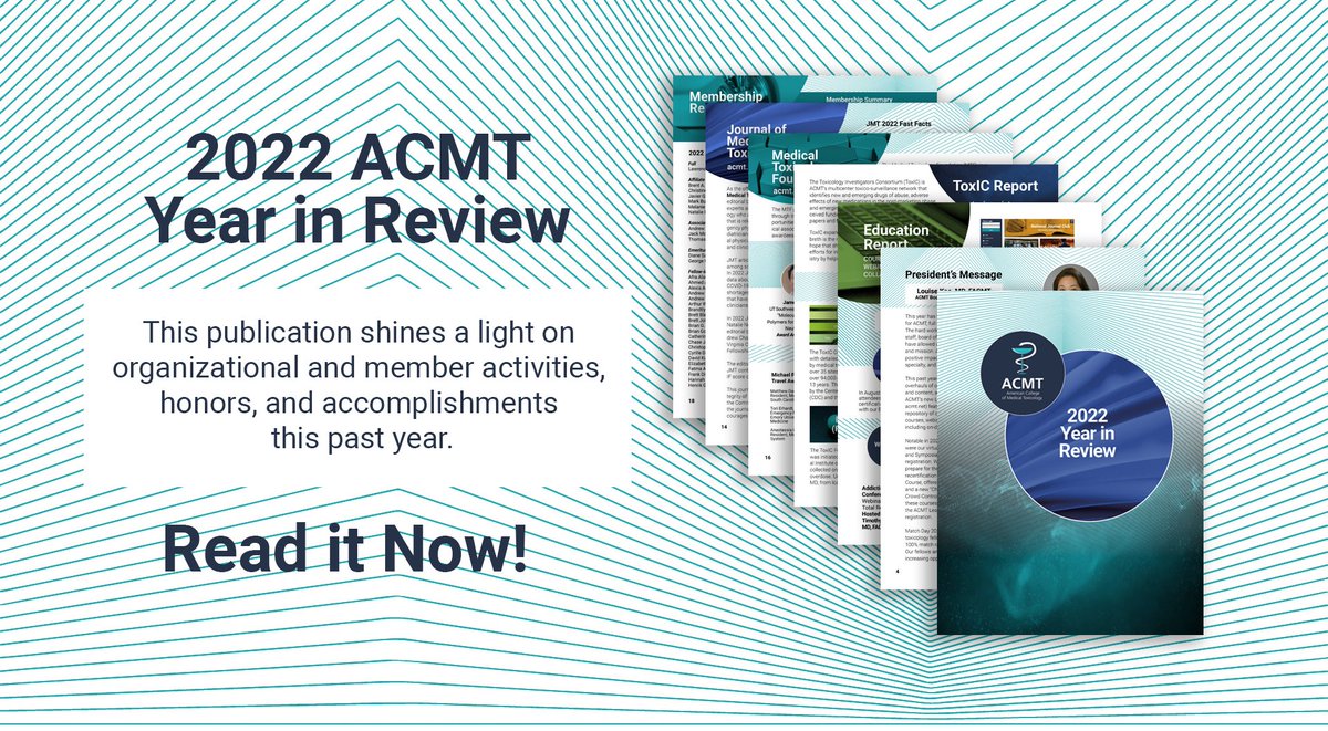 🚨bit.ly/2022ACMT🚨ACMT's 2022 Year in Review is OUT NOW! This publication shines a light on organizational and member activities, honors, and accomplishments in 2022. @TonyPizon @louisekao44 @ZiadKazzi @toxicologist12 @kavitababu @trevthomps @KopecToxEM @nephrotox