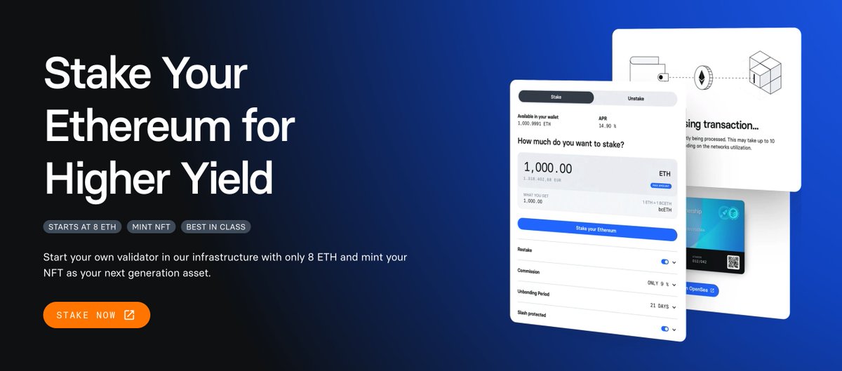 Blockscape (@blockscapelab) on Twitter photo We're thrilled and extremely proud to announce the launch of our #Ethereum #validator #NFTs!๐
Our NFTs represent your validator, stake, and rewards on the <a href="/ethereum/">Ethereum</a> network, providing true #ownership and #transparency โ
โฌ๏ธ
blockscape.network/ethereum-stakiโฆ
โฌ๏ธ
(1/2)
#rocketpool #minipools We're thrilled and extremely proud to announce the launch of our #Ethereum #validator #NFTs!๐
Our NFTs represent your validator, stake, and rewards on the <a href="/ethereum/">Ethereum</a> network, providing true #ownership and #transparency โ
โฌ๏ธ
blockscape.network/ethereum-stakiโฆ
โฌ๏ธ
(1/2)
#rocketpool #minipools