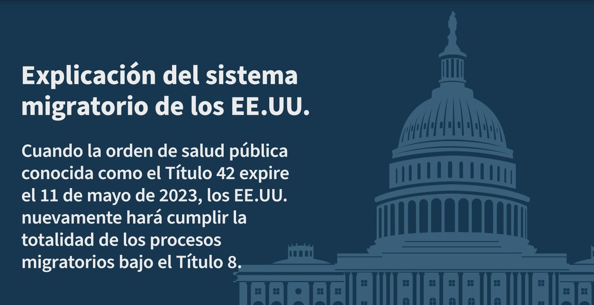 Los EE.UU. continuará haciendo cumplir las leyes migratorias. La frontera estadounidense no está abierta a la inmigración ilegal y las leyes migratorias de los EE.UU. siguen vigentes aún con el fin de la orden de salud pública conocida como el Título 42.

dhs.gov/leyesmigratori…