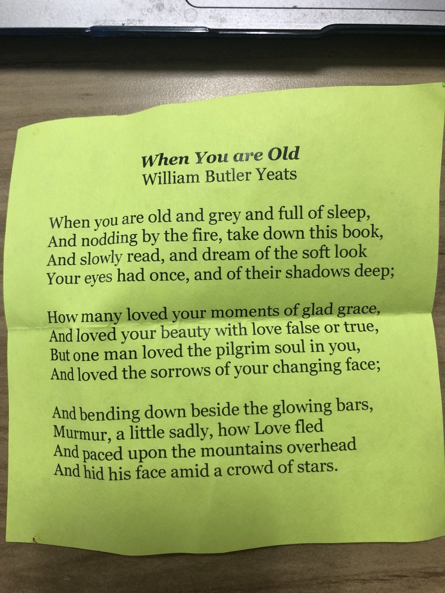 davisbthompson's tweet photo. It's Poem-in-Your-Pocket Day at my high school.  A little Yeats is in mine. https://t.co/B1KXtGubO2