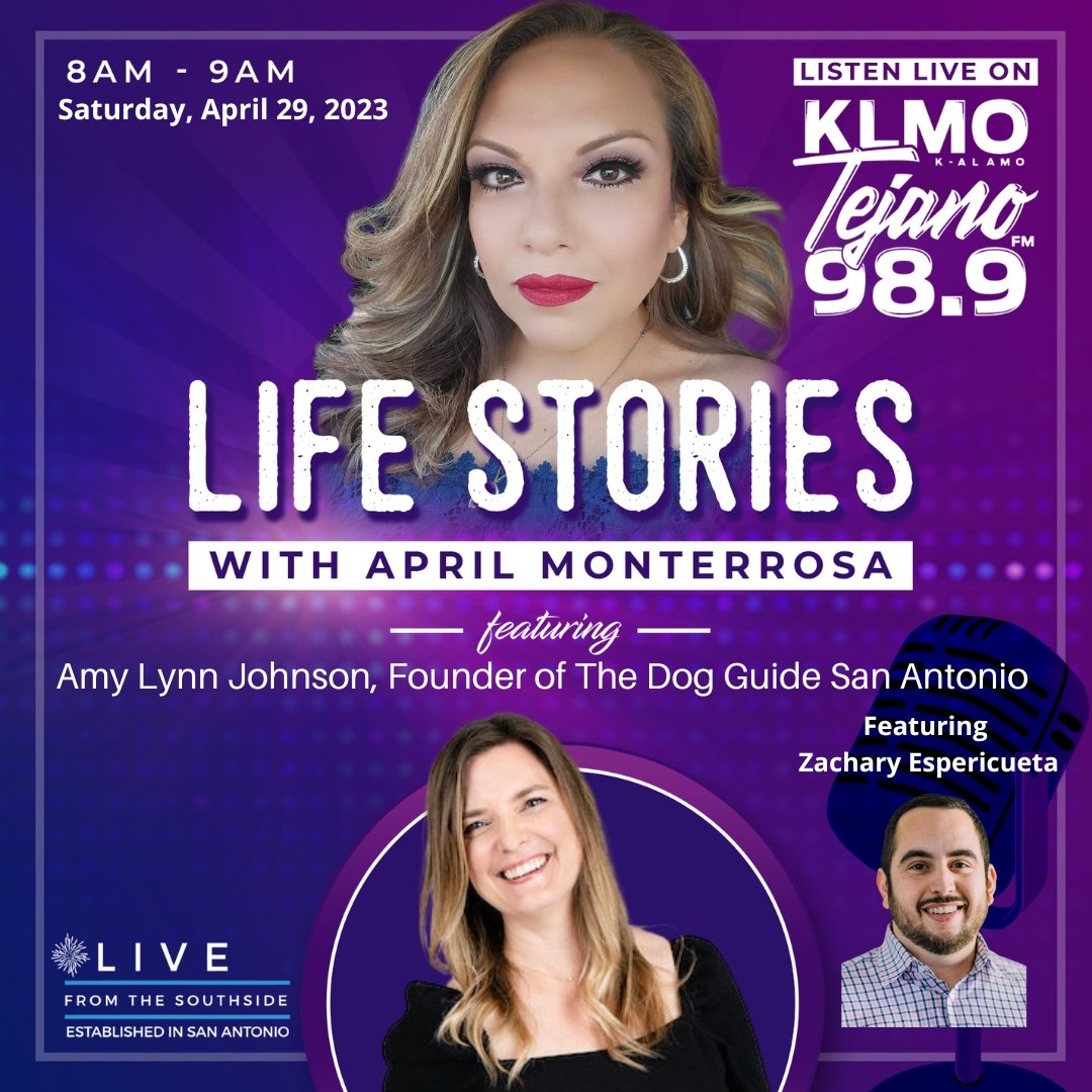 Tune into "Life Stories" this Saturday at 8am. <a href="/SAPodNetwork/">SA Podcast Network</a> will be filling in for @AprilMaeMedia. Special guest <a href="/dogfriendlySA/">The Dog Guide San Antonio</a> founder Amy Johnson will share her story and fun pet places. lifestories #klmo989fm #aprilmaemedia