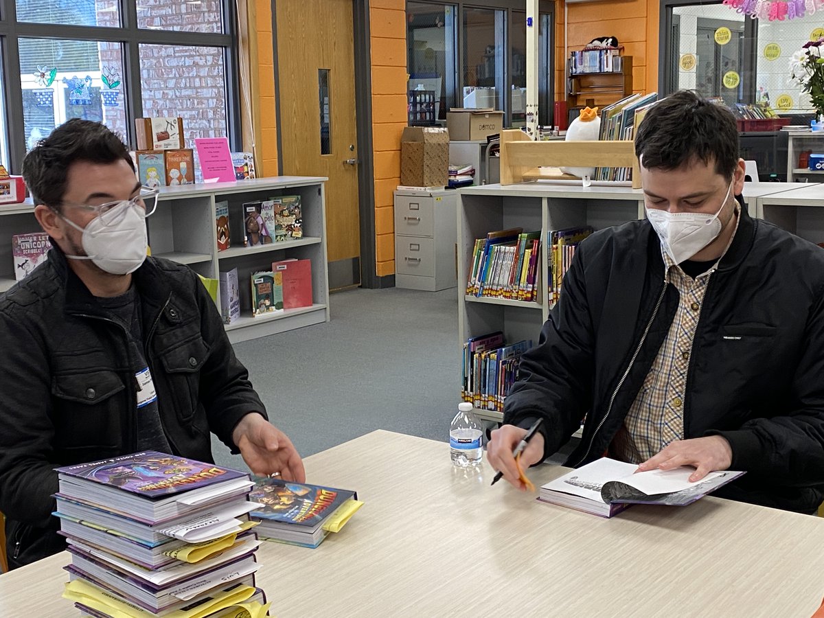 Thanks to Book Stall and Simon &amp; Schuster for bringing us the talented authors of Dungoneer Adventures, Ben Costa and James Parks.  The kids were so engaged and interested in the story behind the characters and how they came to be.  Thank you for a wonderful visit.  #21Learns