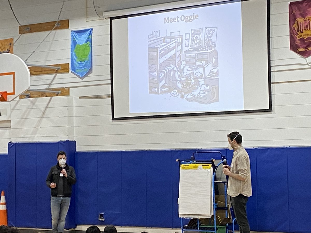 ccsd21field's tweet photo. Thanks to Book Stall and Simon &amp; Schuster for bringing us the talented authors of Dungoneer Adventures, Ben Costa and James Parks.  The kids were so engaged and interested in the story behind the characters and how they came to be.  Thank you for a wonderful visit.  #21Learns https://t.co/wz9sSO5kJf