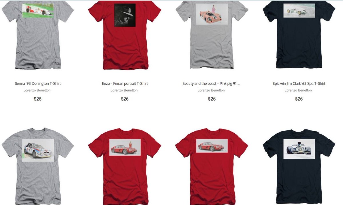 L_Benetton's tweet image. Spring and Summer coming... GET a tshirt and go along with my artworks ! for your kids too !
CLICK the link in the comment below and choose yours.
#ferrari #lotus #tazio #ayrtonsenna #mclaren #williams #porsche #lancia #VintageCars #legends #handmade #madeinitalyart #fashionart