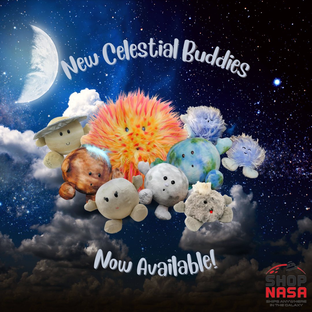 ShopNASA's tweet image. Your favorite playful planetary pals have been restocked and yes, there are some new ones now available! Which Celestial Buddy is your favorite? Shop them all at the link in our bio!🌟🌎👨‍🚀🌝🌞🪐👩‍🚀💙

#ShopNASA #JSC #HTX #NASA #shopnow #CelestialBuddies #ShopSmall
