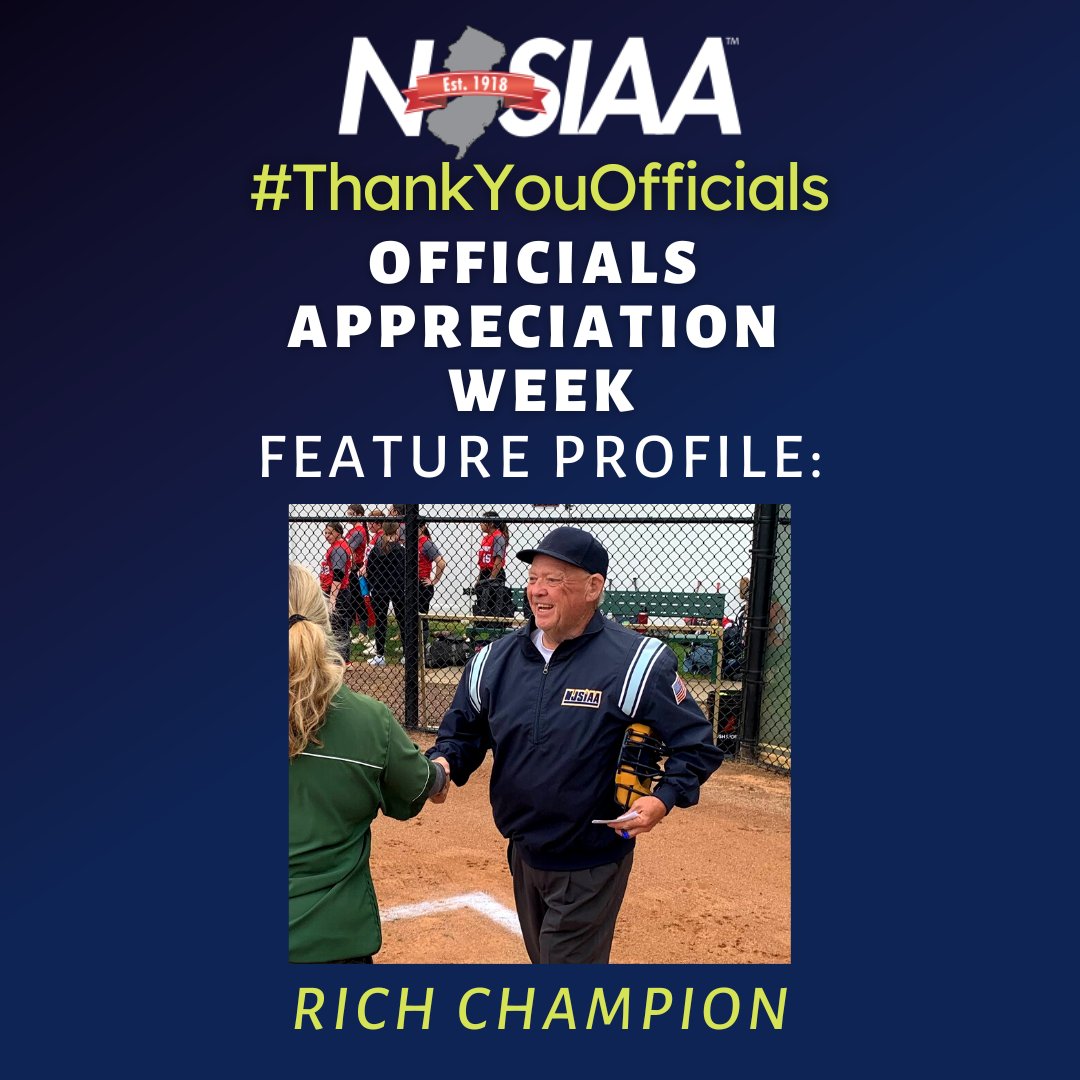 NJSIAA's tweet photo. To celebrate Student Ambassador Officials’ Appreciation Week, NJSIAA thanks Rich Champion for his years of service to baseball, softball, basketball and soccer. Read more about Rich here: https://t.co/0hqZDa6Bqz
#ThankYouOfficials #OfficialsAppreciationWeek #NJSIAA https://t.co/wq8UAoW98s