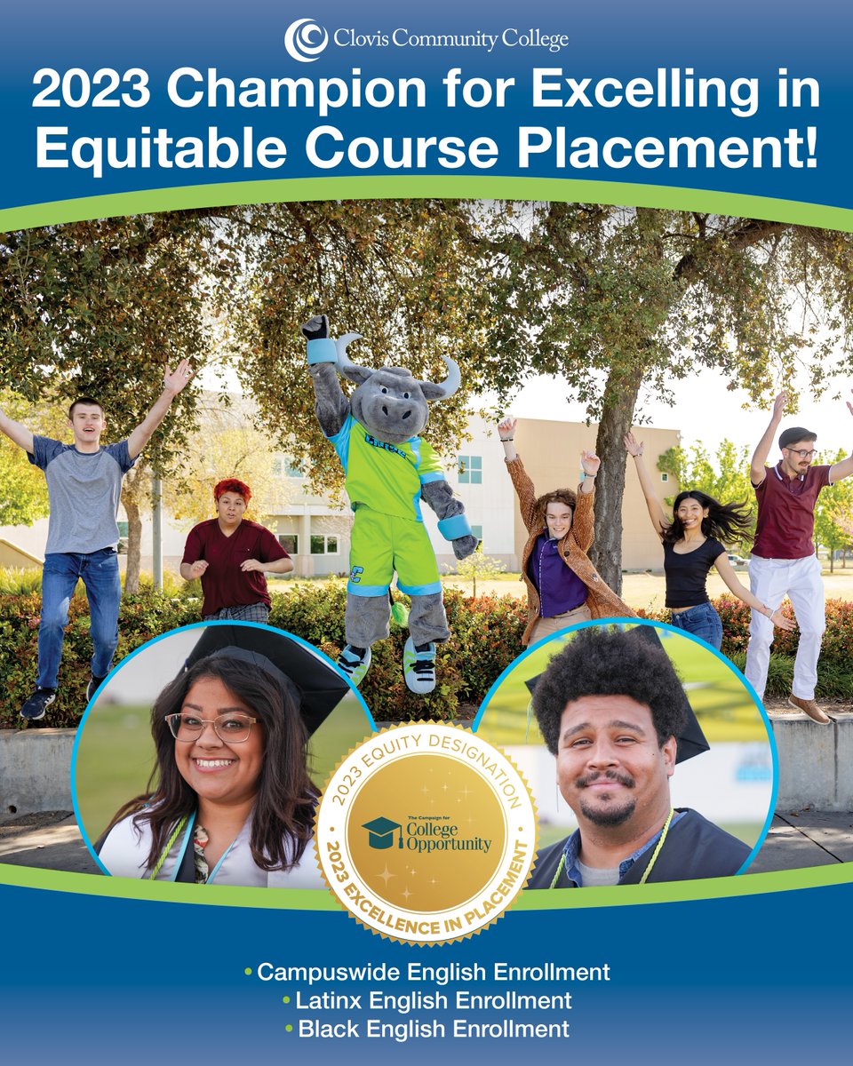 We are honored to be recognized as an #EquityChampion from the @collegeopp for the 2nd consecutive year. Thank you to our amazing employees and students for all your hard work! @scccd @DrGoldsmith777 #StudentSuccess #ClovisCommunityCollege