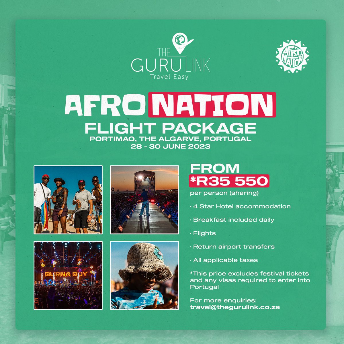 TheGuruLink's tweet photo. European Summer is almost here and what better way to kick if off than in The Algarve🌊 

Afronation Portugal is taking place 28 June - 30 June 2023 and we can help you get there. Email us on travel@thegurulink.co.za and lets get that passport stamped🇵🇹 https://t.co/kYRekw42vg
