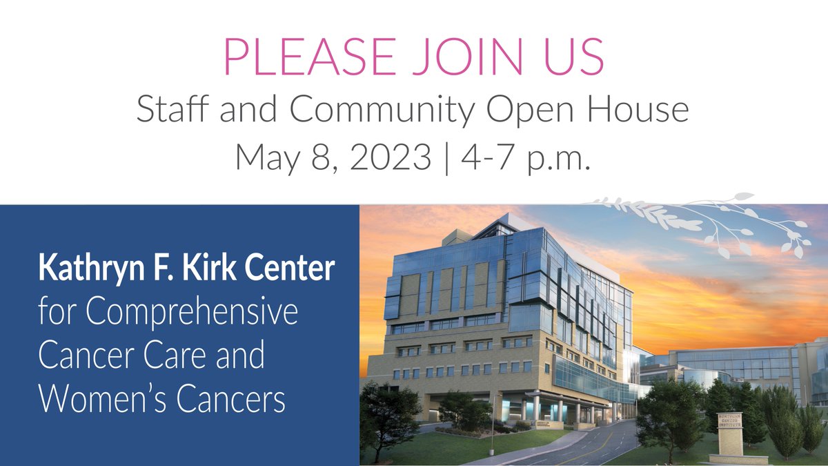We are excited to welcome our community—including patients and families, staff and faculty, donors, and the public—for an open house at the Kathryn F. Kirk Center for Comprehensive and Women's Cancers on Monday, May 8th from 4:00 to 7:00 p.m. bit.ly/41KmSqP