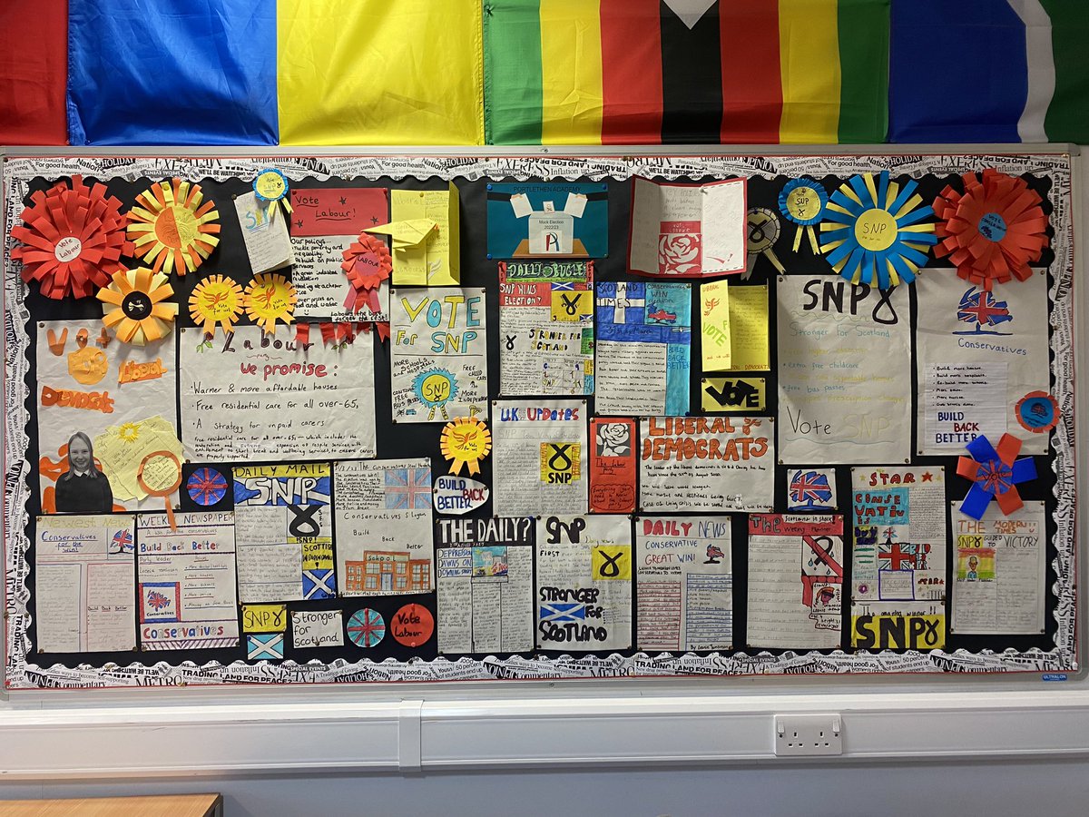 Well done to my S1 classes. We’ve now all completed the mock election project. Great way to learn about political parties and their policies. Some excellent campaign materials and follow up news reports produced too #ditchbook #mockelection