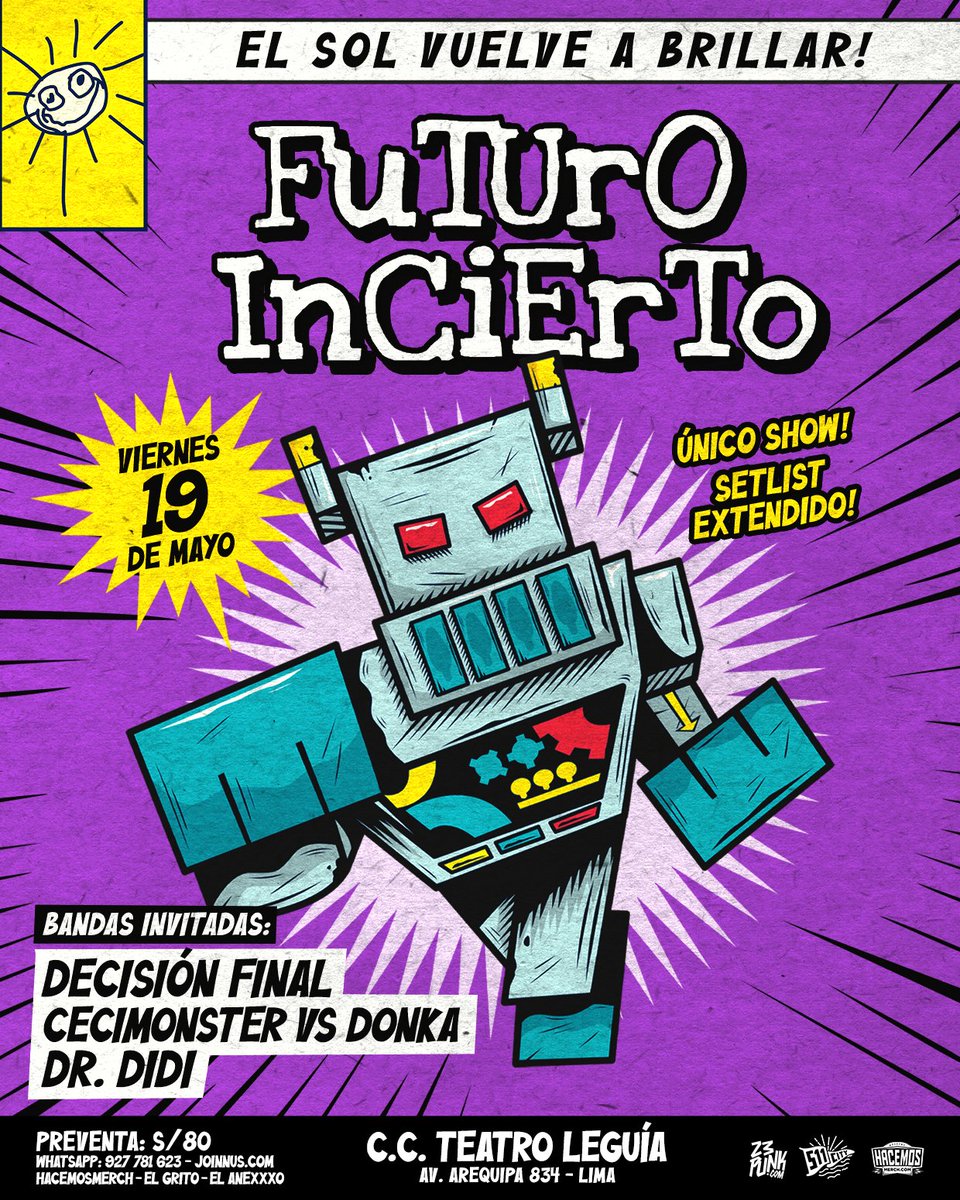 Ya tenemos el lunes yo completo para la reunión 2023 de Futuro Incierto. Hay entradas con póster en nuestra tienda física y web. HACEMOSMERCH.COM
