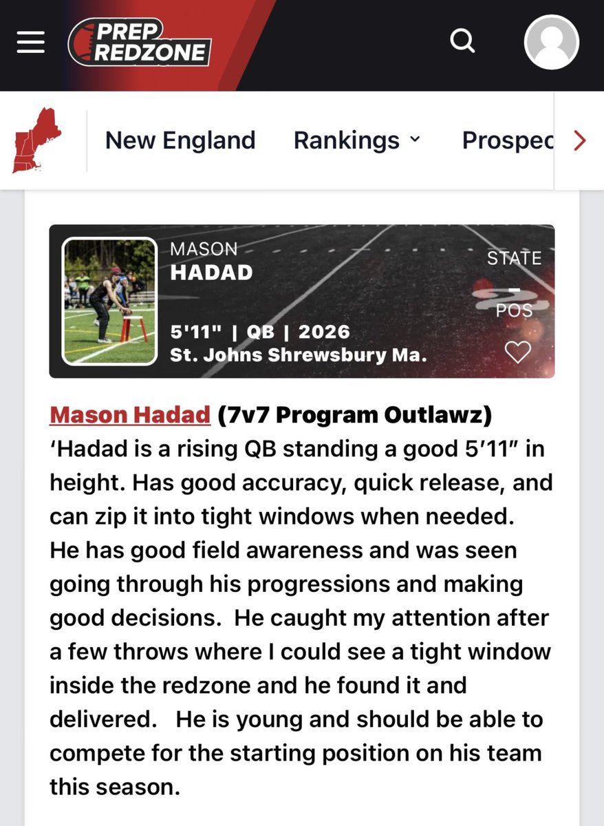 masonhadad's tweet photo. Thank you for the write up 🙌 @NGP_CoachSilva @PRZNewEngland @PrepRedzone @NewOutlawz @CC_SportsInfo #qb #qb1 #prepredzone #7v7 #7on7 #football #highschoolfreshman https://t.co/ONsF1tsAw1