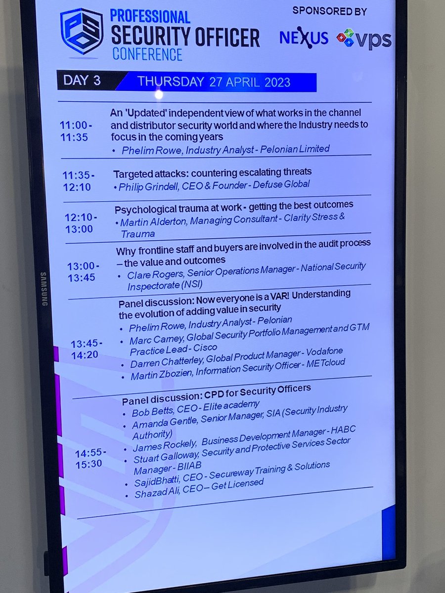 sgalloway66's tweet photo. Had a fantastic day at #securityeventuk  #security  #securitytraining thanks to Bob Betts and #nineteengroup for the invite to attend and be a panellist. 
 #cpdsecurity #SIAuk #TheBIIAB #SkillsEduGroup https://t.co/DULWNOEnL5