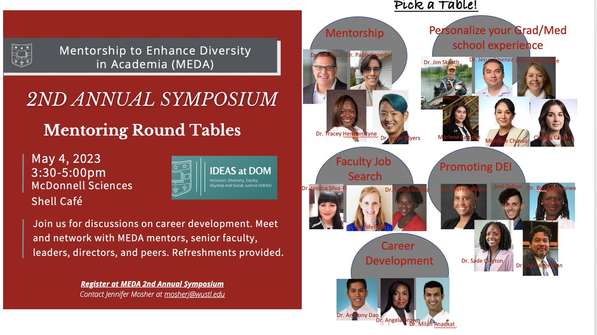 WashUMedMEDA's tweet photo. Next week 5/4 #MEDASymposium2023

Pick a #mentor table! Everyone is invited-bring your #PI, lab members, friends. ⬇️

@JonSilva_StL @WUSTLPostdoc @wustlbpa @kwylie5 @JimSkeath @AskTheNeuroDiva @ccpastrana21 @moniquec92 @JessSFisher @FeliciaGomez02 @FoltzPhd @WashUMedODEI https://t.co/qO8xgwMa0M
