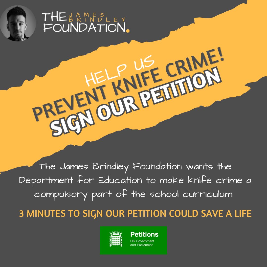🚨 We’ve launched a petition to make knife crime part of the school curriculum and need you to sign it🚨 

Sign the petition and help save a life 🧡

petition.parliament.uk/petitions/6348…