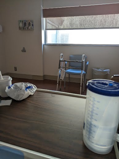 DavidSchenet's tweet photo. I haven't posted in a long time, for numerous reasons, but here's at least one important update. 
1. Probably the only selfie I'll ever post.
2. 2x IVs = twice the fun
3. They keep my walker way over /there/ so I can't use it unsupervised.
4. The general situation. https://t.co/2L7RhcQyhZ