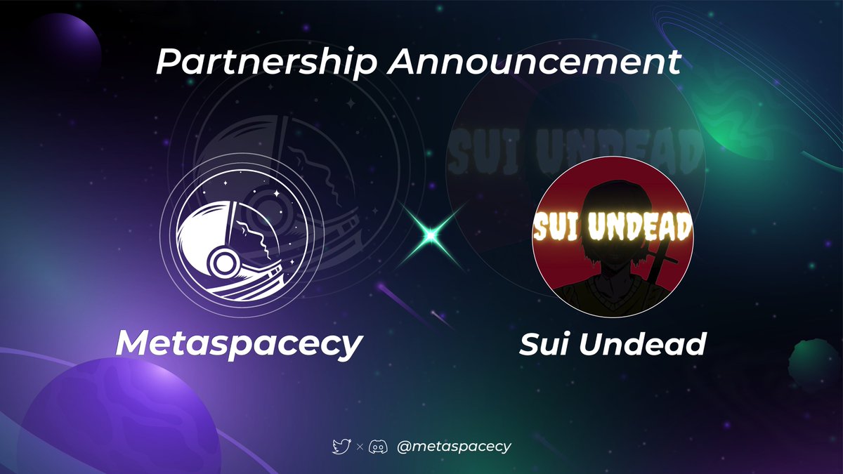 🎉Thrilled to announce our very new partnership with <a href="/SuiUndead/">Sui UnDead</a>

10 OGs from <a href="/metaspacecy/">Metaspacecy</a>
20 OGs from <a href="/SuiUndead/">Sui UnDead</a>

To enter:
✅ Like + RT + Tag 3 friends
✅ Follow <a href="/Metaspacecy/">Metaspacecy</a> &amp; <a href="/SuiUndead/">Sui UnDead</a>
✅ Join Discord 
⏳ 72hrs 

#LFG #Metaverse #Web3 #Giveaway